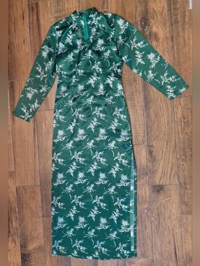 Emerald Green Floral Long Sleeve Maxi Dress